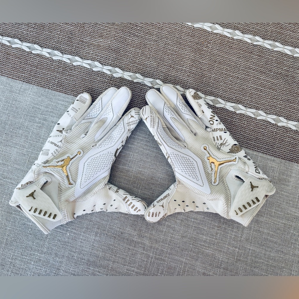 Jordan White and Metallic Gold Football Gloves - Picture 3 of 5